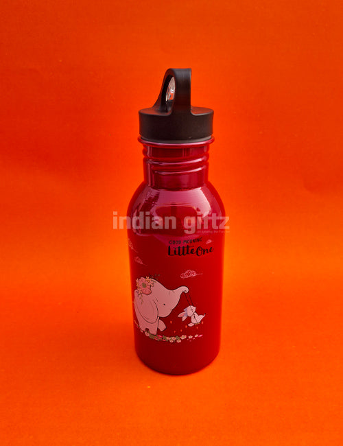 Good Morning Princes Elephant & Rabbit Printed Aluminium Sipper Water Bottle.  Suitable for Kids