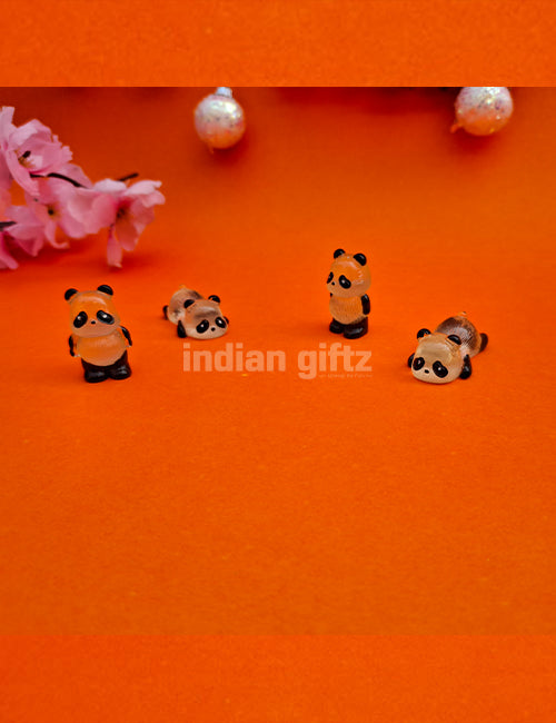 Miniature Cute Black White Panda 4 Pcs 1 Set Figurines – Multicolour Resin Gifting, Home Decor, Table, Car Dashboard Office Table