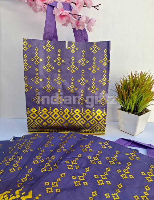 Purple With Golden Patern Printed Non Woven Bag For|Wedding| Birthday | Housewarming| All Events (13 × 10 inch)