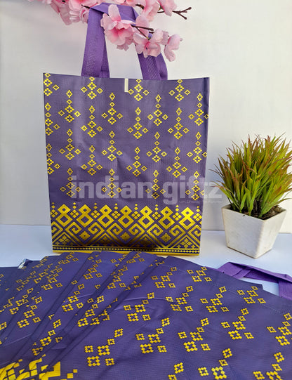 Purple With Golden Patern Printed Non Woven Bag For|Wedding| Birthday | Housewarming| All Events (13 × 10 inch)