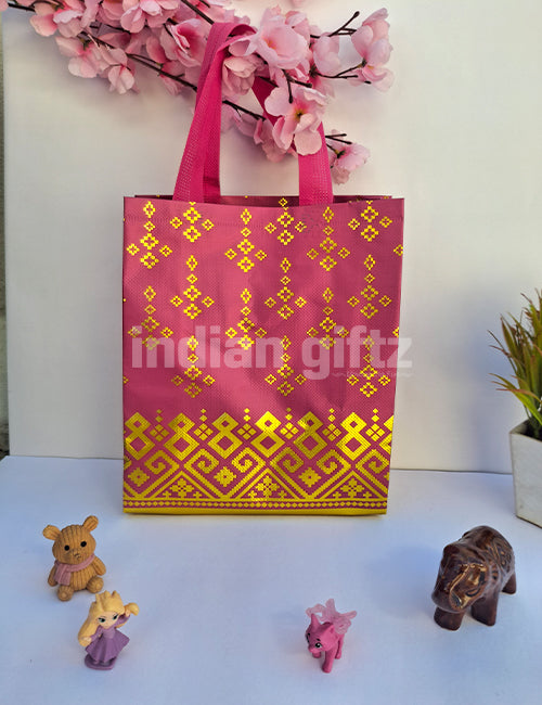 Megenta with Golden Patern Non Woven Bag For|Wedding| Birthday | Housewarming| All Events (11 × 8 inch)