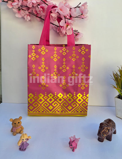 Megenta with Golden Patern Non Woven Bag For|Wedding| Birthday | Housewarming| All Events (11 × 8 inch)
