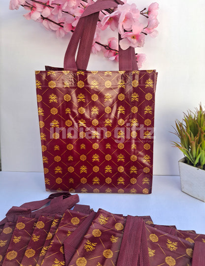 Maroon with Golden Patern Non Woven Bag For|Wedding| Birthday | Housewarming| All Events  (12 × 9 inch)