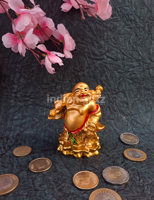 Golden Laughing Buddha Happy Man Decorative Showpiece-Polyresin