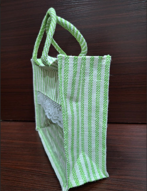 Green Lined  Window Jute Bag