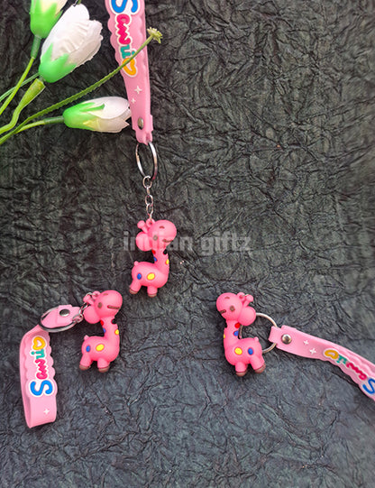Cute Giraffe Cartoon Key Chain 2-Piece Set – Soft Rubber Animal Pendant.  Suitable for Birthday Return gift