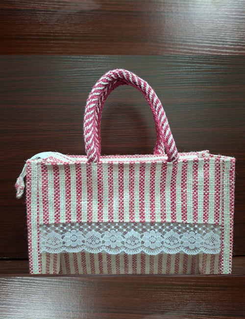 Pink Lined  Window Jute Bag