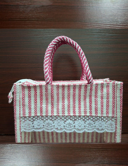 Pink Lined  Window Jute Bag