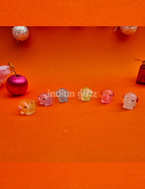 Miniature Figurines Resin Glowing Multi Colour Elephant 1 Set 6 Pcs.  Gifting, Home Decor, Table, Car Dashboard Office Table