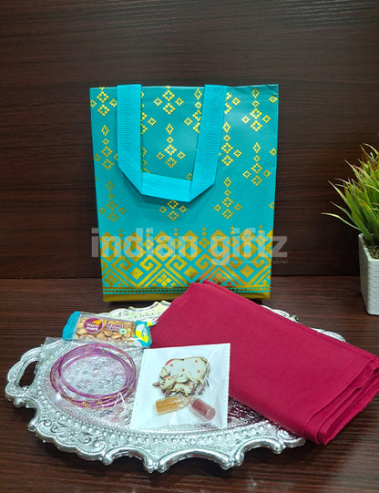 Silver Rectangular Plastic Tray Thambullam Set