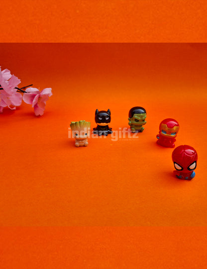 Super Hero Action mini Figures Set of 4 Characters Batman, Spiderman, hulk, and Groot Gifting, Home Decor, Table, Car Dashboard Office Table
