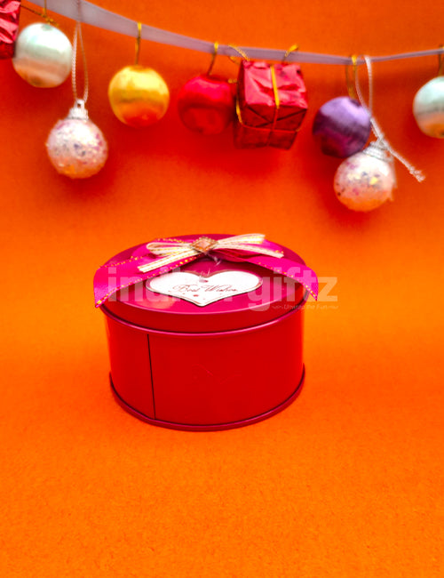Red Round Empty Decorative Tin Box