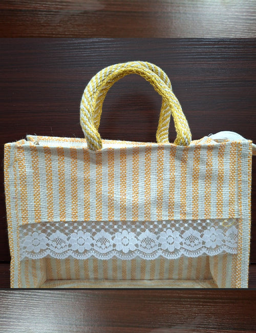 Yellow Lined  Window Jute Bag