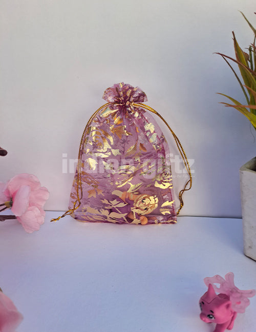 Flower Printed Potli Bags for Return Gift ,Wedding Party Favor Gift Bags Drawstring Pouches Pack Of 50 Bags (6 x 4 inch)