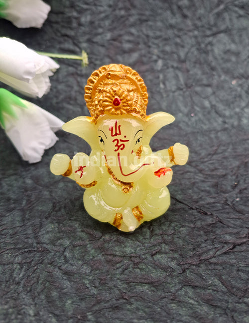 Glow-Effect Ganpati Murti  Illuminated Ganesha Idol with Elegant Gold Touch  Perfect for Home Décor, Workspaces & Car Dashboard
