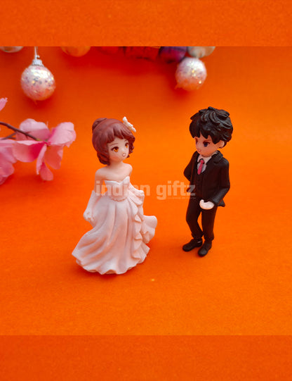 Bride and Groom Miniature Doll Set – Wedding Gift PVC Figurines suitable for Tabletop Decoration Gifting, Home Decor, Table, Car Dashboard Office Table