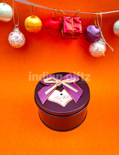 Violet Round Empty Decorative Tin Box