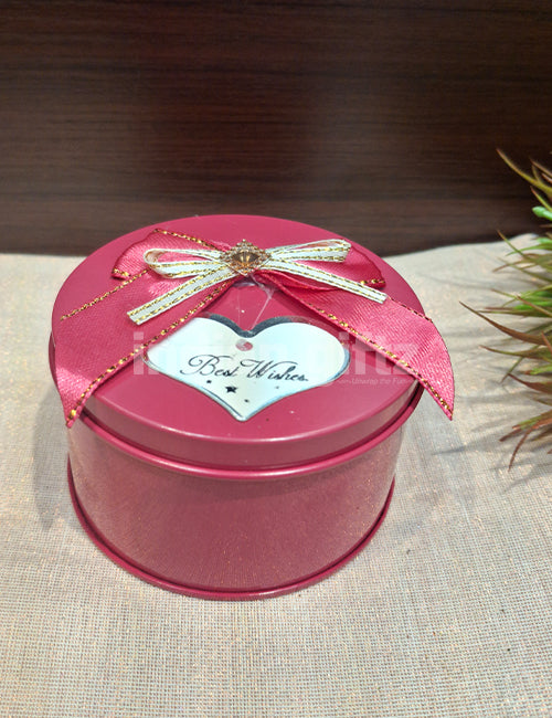 Pink Round Empty Decorative Tin Box