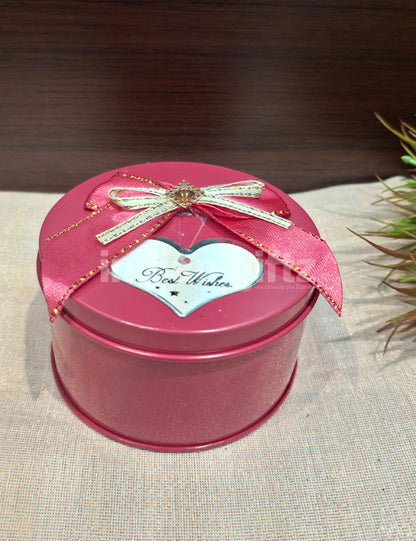 Pink Round Empty Decorative Tin Box