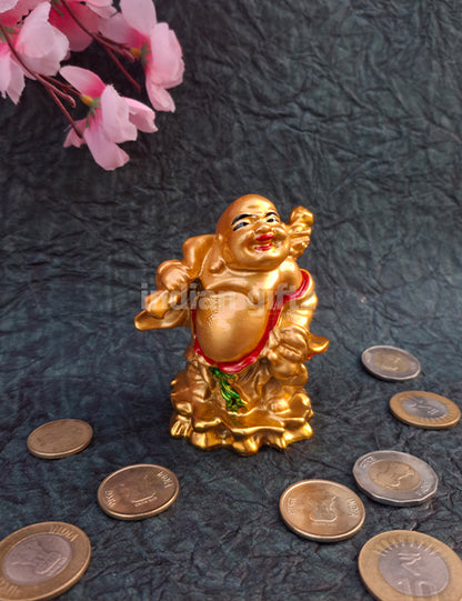 Golden Laughing Buddha Happy Man Decorative Showpiece-Polyresin