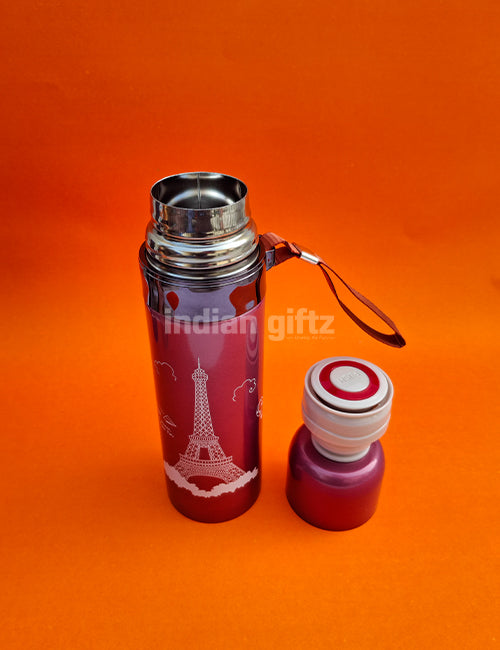 Eiffel Tower Kids Insulated Stainless Steel Flask – 500ml Hot & Cold Thermos with Straw.  Suitable for return Gift, housewarming & Return gift