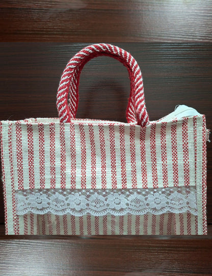 Red Lined  Window Jute Bag