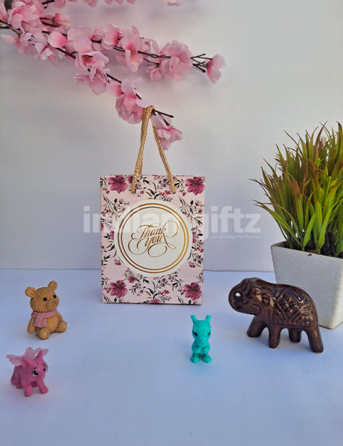 Pink Printed Thankyou Paper Gift Bags for Return Gifts | Weddings | Birthday (6 × 4 inch)