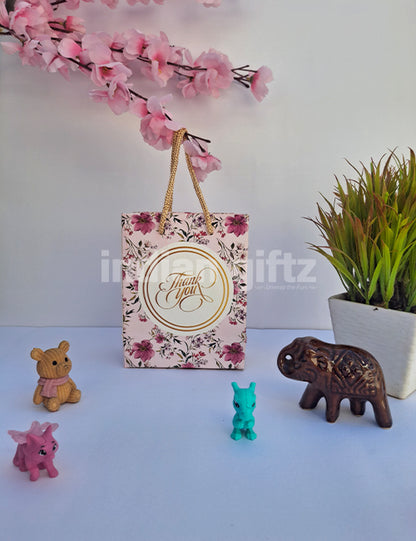 Pink Printed Thankyou Paper Gift Bags for Return Gifts | Weddings | Birthday (6 × 4 inch)