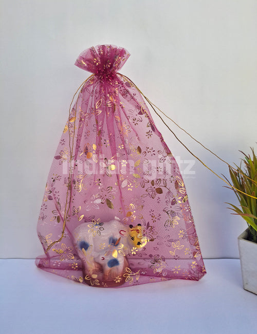 Flower Printed Potli Bags for Return Gift ,Wedding Party Favor Gift Bags Drawstring Pouches Pack Of 25 Bags (12 x 10 inch)