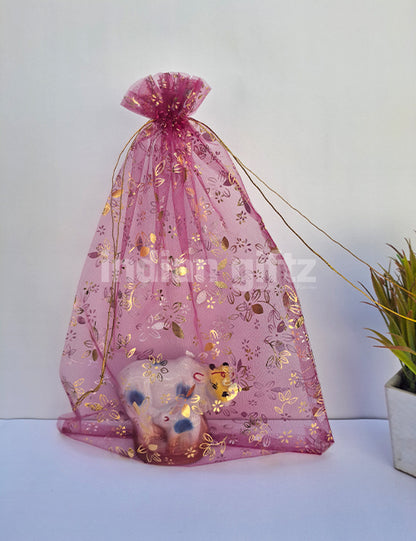 Flower Printed Potli Bags for Return Gift ,Wedding Party Favor Gift Bags Drawstring Pouches Pack Of 25 Bags (12 x 10 inch)