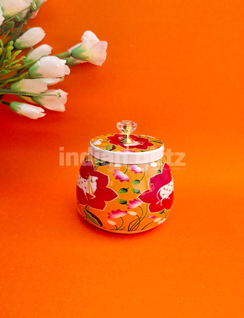 Pichwai Cow Orange Printed Jar Gift For Housewarming, Navratri and Pooja