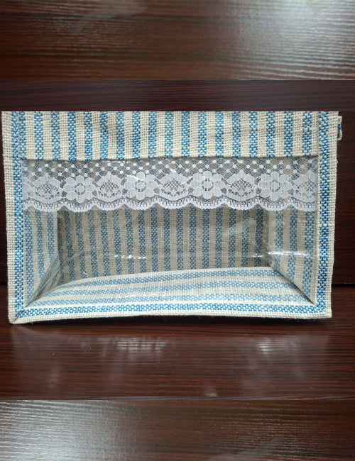 Blue Lined  Window Jute Bag