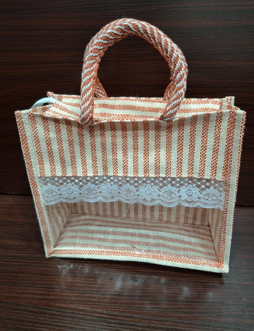 Orange Lined  Window Jute Bag