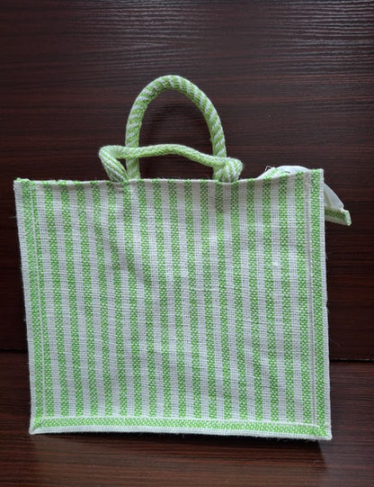 Green Lined  Window Jute Bag