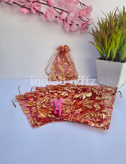Flower Printed Potli Bags for Return Gift ,Wedding Party Favor Gift Bags Drawstring Pouches Pack Of 25 Bags (5 x 4 inch)