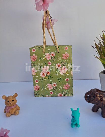 Green Printed Paper Gift Bags for Return Gifts | Weddings | Birthday  (6 × 4 inch)