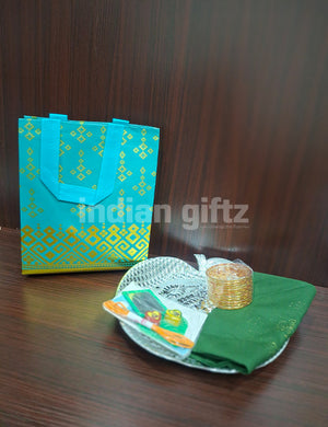 Silver Apple Shape Plastic Tray Thambullam Bag Set
