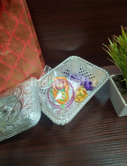 Non Woven Gift Bag with Silver Plastic Box Thambullam Set