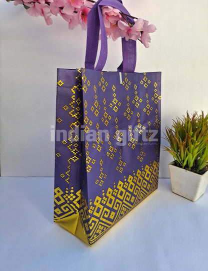 Purple With Golden Patern Printed Non Woven Bag For|Wedding| Birthday | Housewarming| All Events (13 × 10 inch)