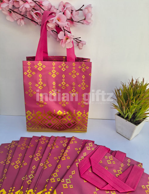 Megenta with Golden Patern Non Woven Bag For|Wedding| Birthday | Housewarming| All Events (11 × 8 inch)
