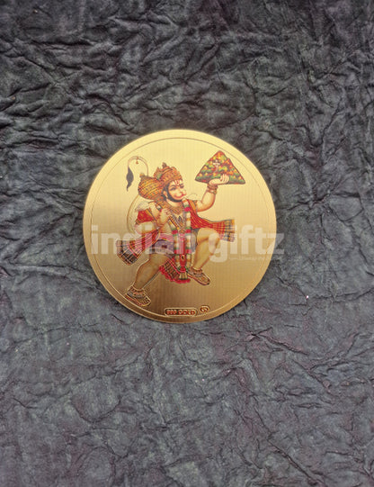 Round Gold Plated Self-Adhesive Hanuman Carrying Sanjeevani Mountain Sticker
