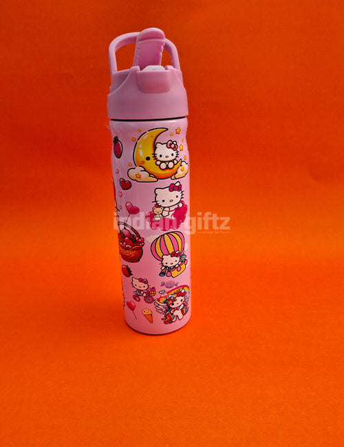 Hello Kitty Pink Insulated Stainless Steel Water Bottle – 500ml Double Wall Sipper with Straw – 500ml Hot & Cold Thermos with Straw.  Suitable for Kids &, housewarming & Return gift