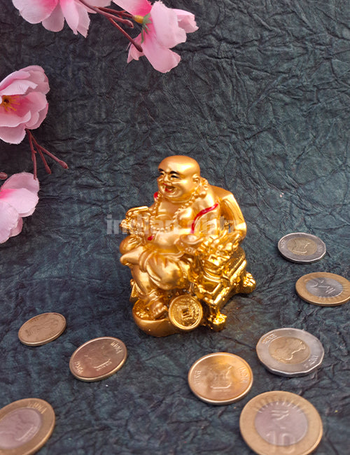 Laughing Buddha Sitting On Chair Statue Gold Polyresin