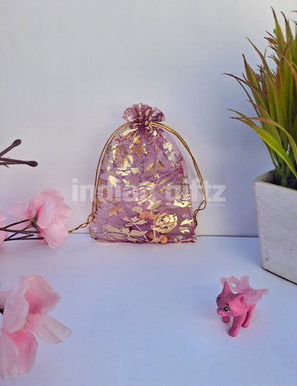 Flower Printed Potli Bags for Return Gift ,Wedding Party Favor Gift Bags Drawstring Pouches Pack Of 50 Bags (6 x 4 inch)