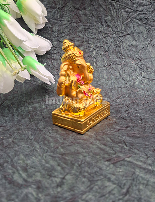 Polyresin Golden Colour Plated Ganesha Car Dashboard Statue, showcase & Return Gift