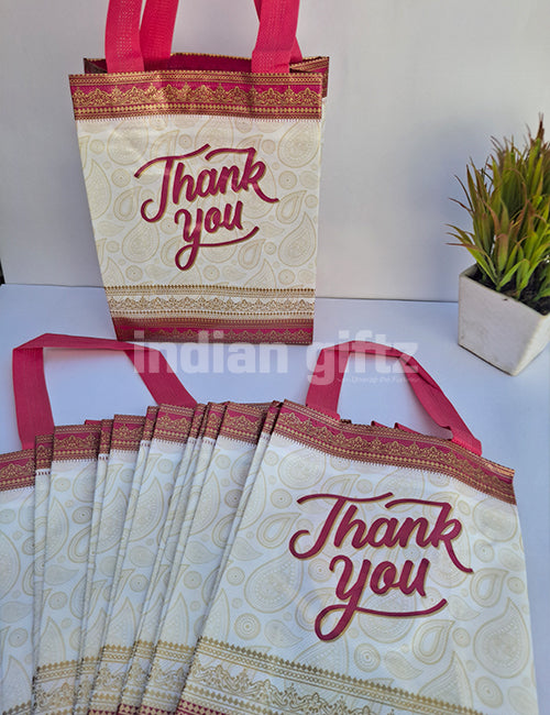 Pink with White Thank You Non Woven Bag For|Wedding| Birthday | Housewarming| All Events  (10 × 7 inch)
