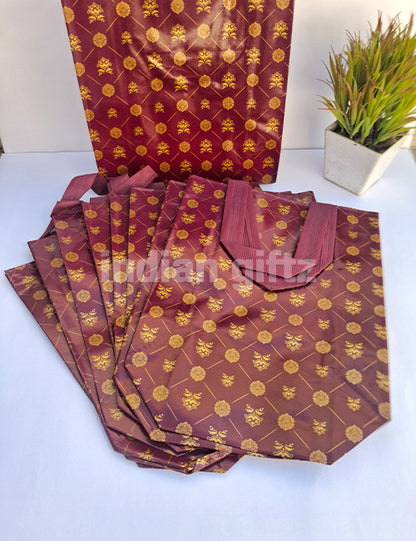 Maroon with Golden Patern Non Woven Bag For|Wedding| Birthday | Housewarming| All Events  (12 × 9 inch)