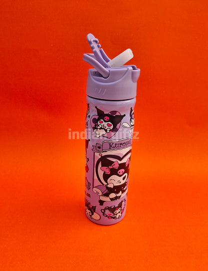 Kuromi Pink Insulated Stainless Steel Water Bottle – 500ml Double Wall Sipper with Straw – 500ml Hot & Cold Thermos with Straw.  Suitable for Kids &, housewarming & Return gift