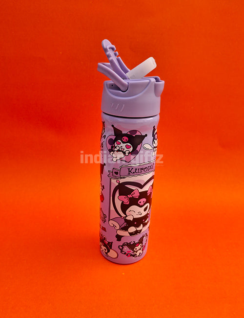 Kuromi Pink Insulated Stainless Steel Water Bottle – 500ml Double Wall Sipper with Straw – 500ml Hot & Cold Thermos with Straw.  Suitable for Kids &, housewarming & Return gift