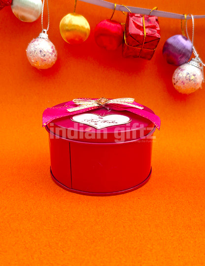 Red Round Empty Decorative Tin Box